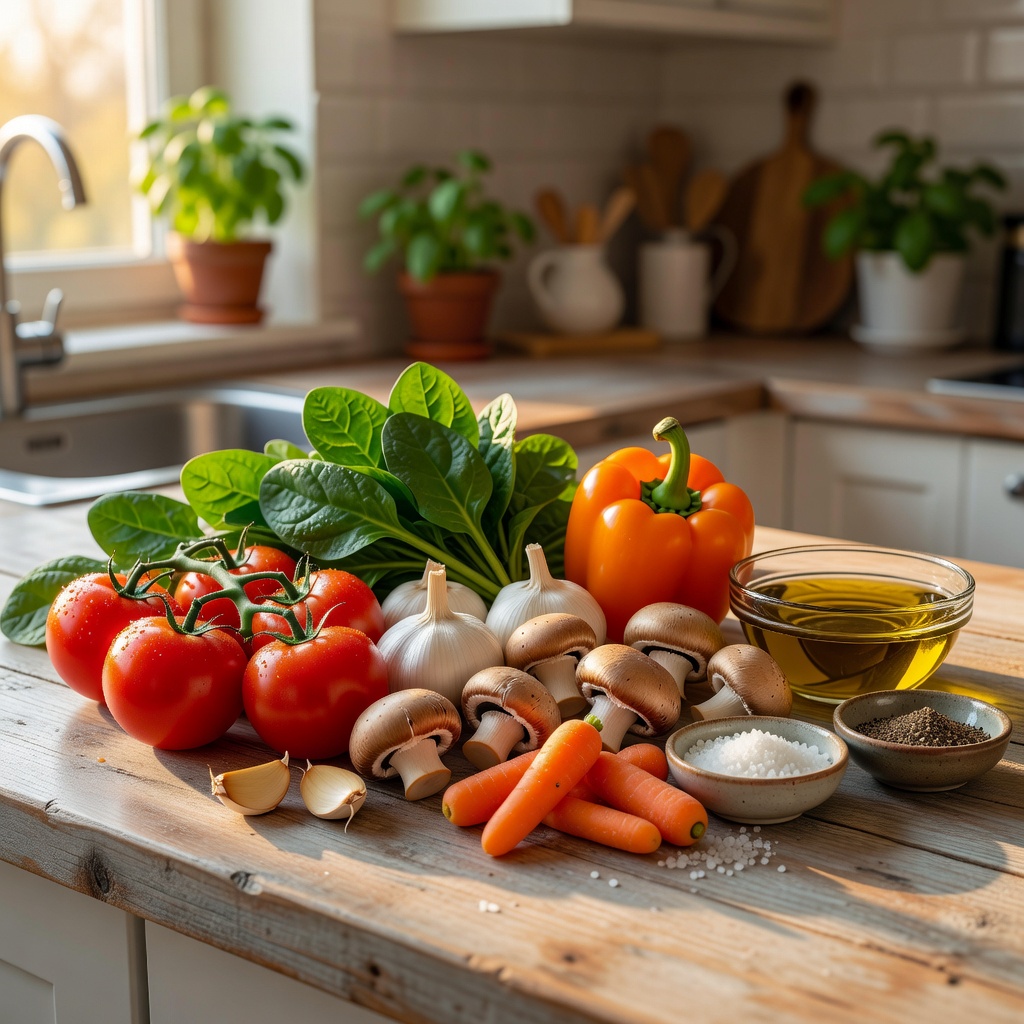 Fresh ingredients laid out in a home kitchen